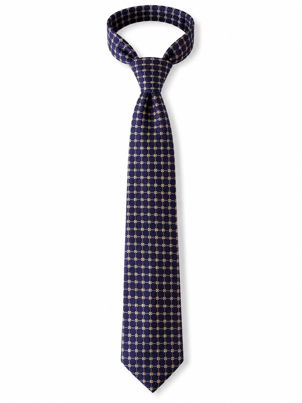 Silk Necktie Navy Grid Pattern Made in Italy Business Tie
